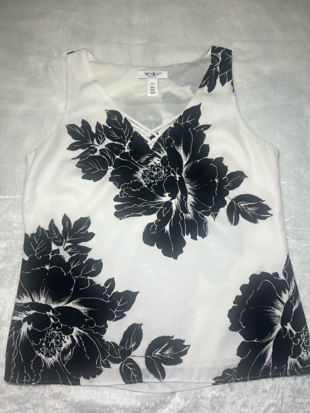 WHBM White Top with Black Floral Print